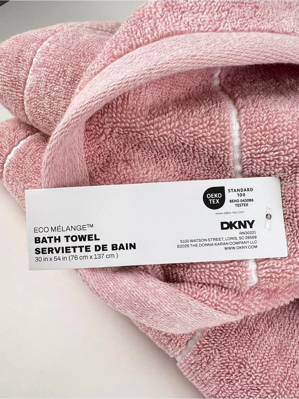 DKNY Bath Towels Eco Melange Light Pink White Soft 100% Cotton 2 Pc Set NEW